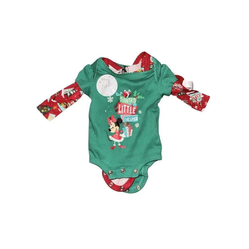 Disney Parks Christmas Baby Outfit Set Minnie Mouse Bow Bodysuit Pants 3 Months